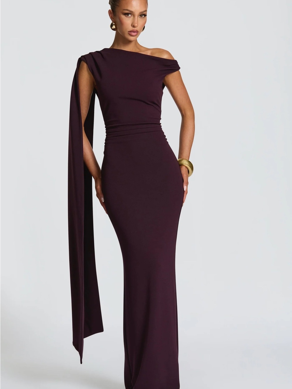 One-Shoulder Maxi Dress in Deep Plum